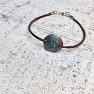 blue patina copper leather bracelet
