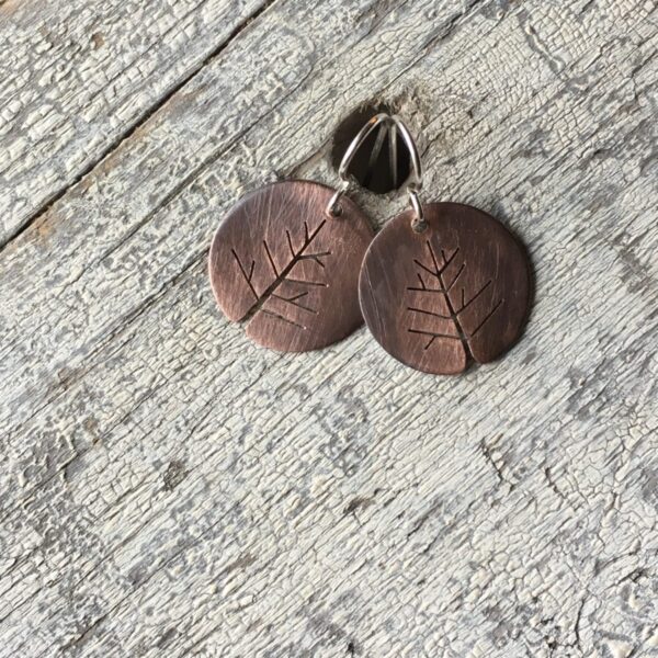 copper tree earrings circle