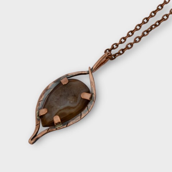 Abstract Leaf Pendant with Agate & Chalcendony Druzy