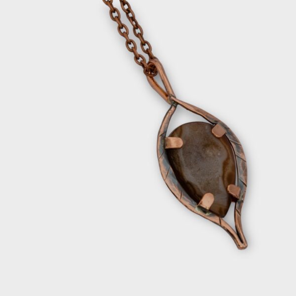 Abstract Leaf Pendant with Agate & Chalcendony Druzy