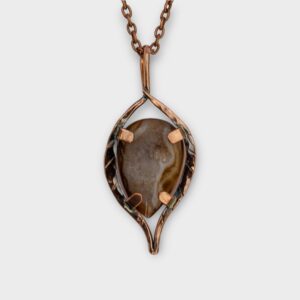 Abstract Leaf Pendant with Agate & Chalcendony Druzy front