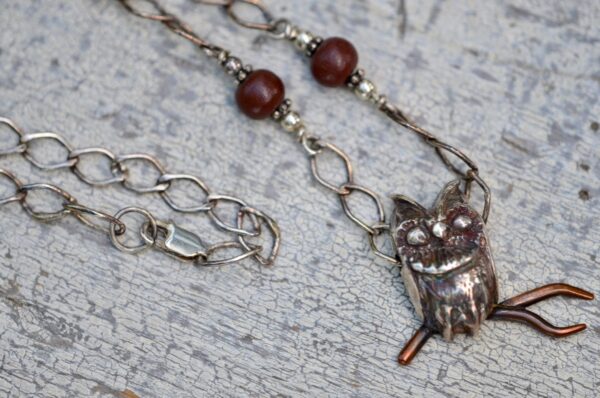 cast sterling silver owl necklace with sterling lobster clasp and chain