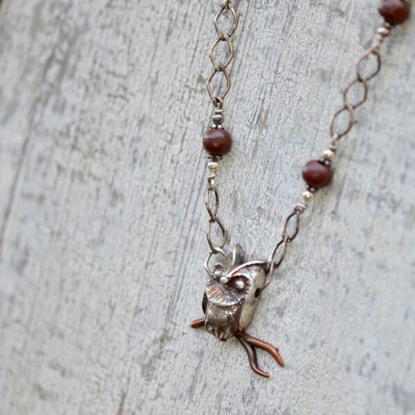cast sterling silver owl necklace with sterling silver chain