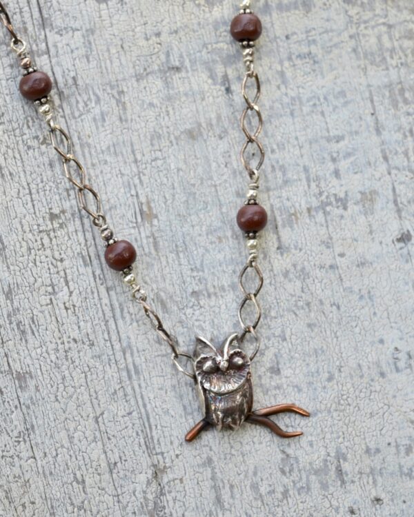 cast sterling silver owl on sterling silver chain