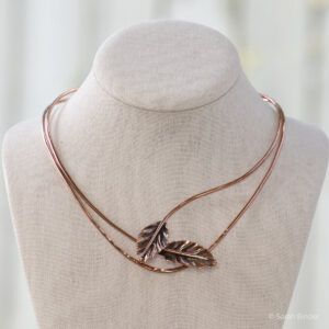copper wire necklace with two leaves