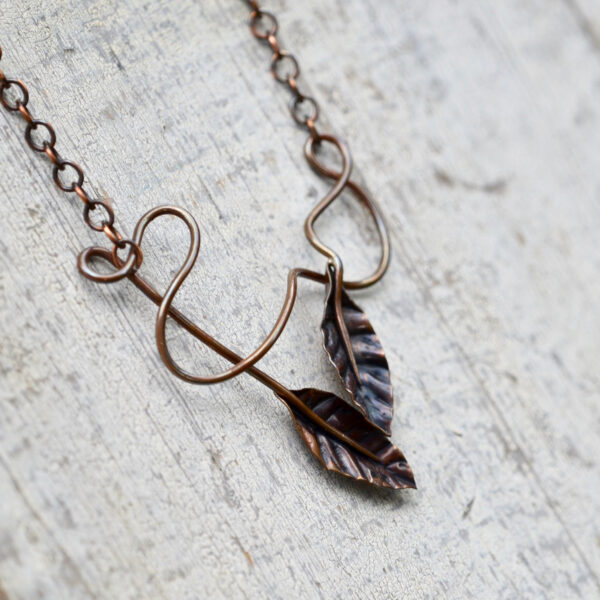 Copper Leaves Chain Necklace Side