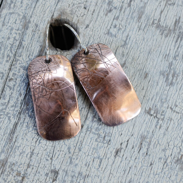 fiber texture copper rectangle earrings