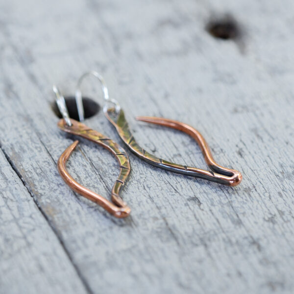 abstract copper leaf earrings