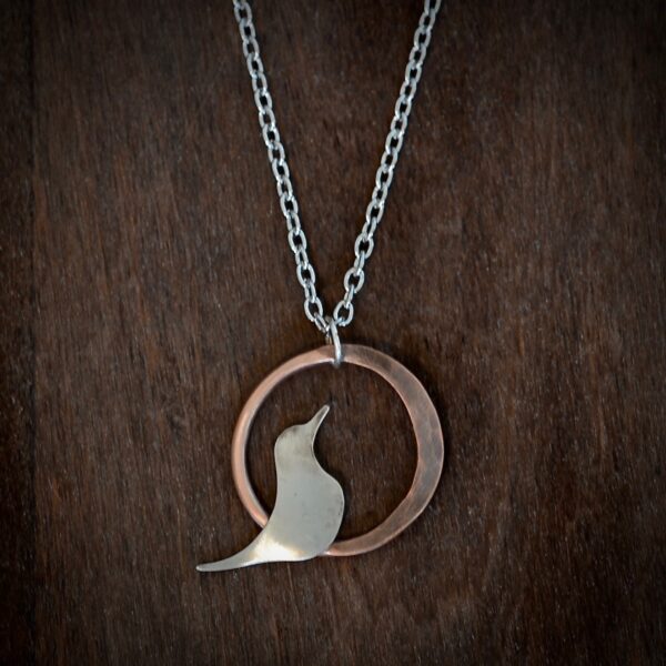 Bird Silhouette Pendant with Copper Circle
