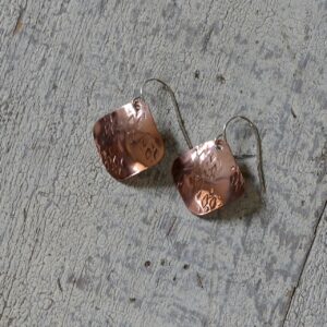 Copper Square Earrings with Texture and Polished Finish
