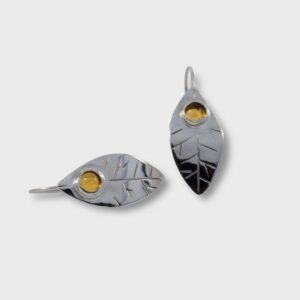 Sterling Silver Leaf Earrings with Citrine