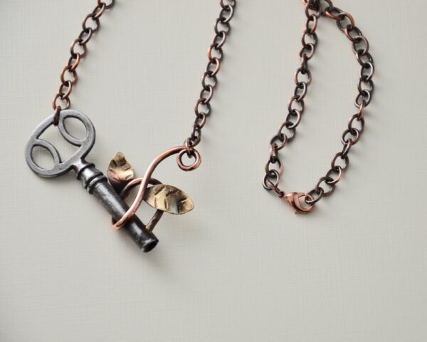 antique key with vine necklace clasp