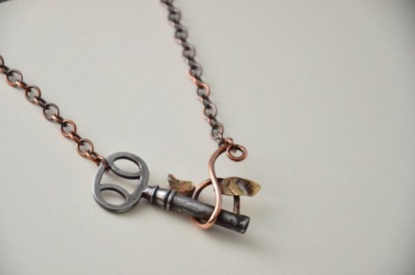 antique key with vine necklace