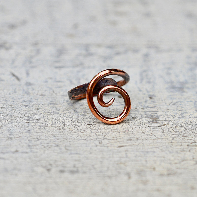 handmade copper ring large swirl