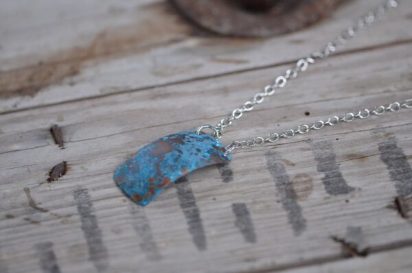 blue patina vertical rectangle necklace side