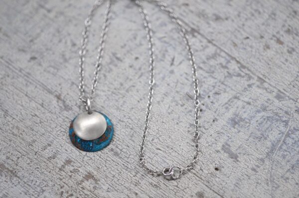 blue patina dome necklace with brushed nickel overlay necklace clasp (1)