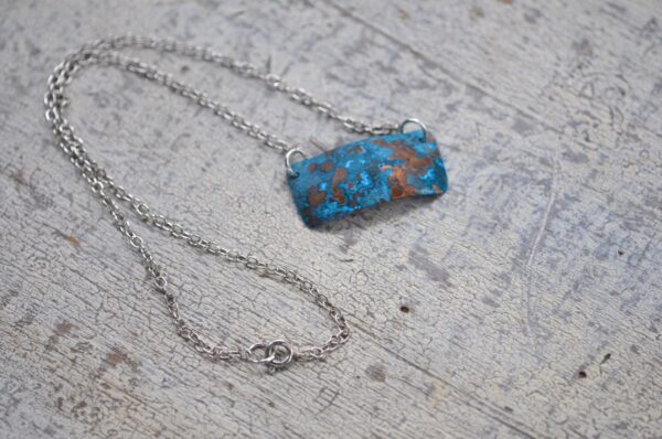 blue patina horizontal rectangle necklace clasp