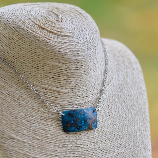 blue patina horizontal rectangle necklace square image on bust