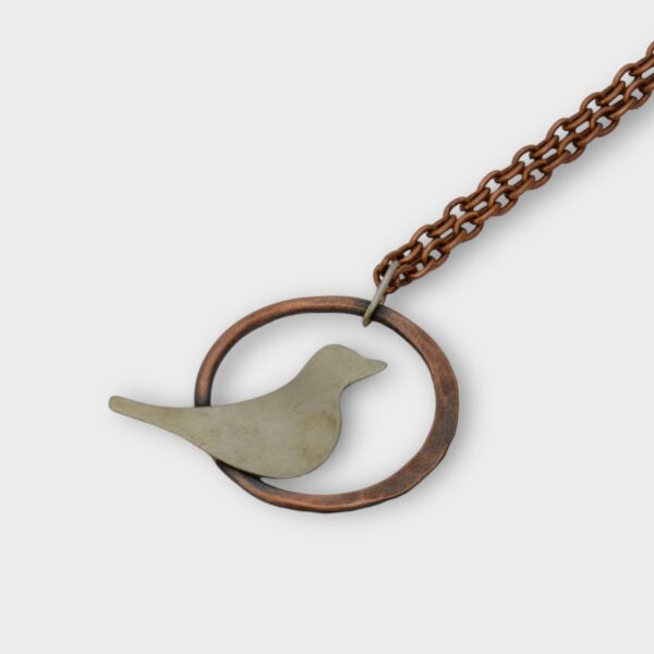 copper and nickel bird silhouette pendant on copper chain 2