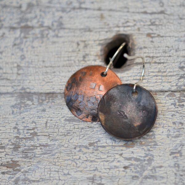 copper dome earrings with square texture