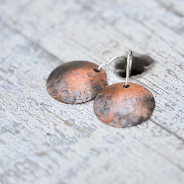 copper dome earrings with square texture
