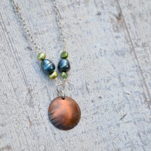 copper dome necklace with blue and green