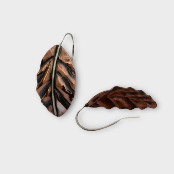 copper leaves drop earrings