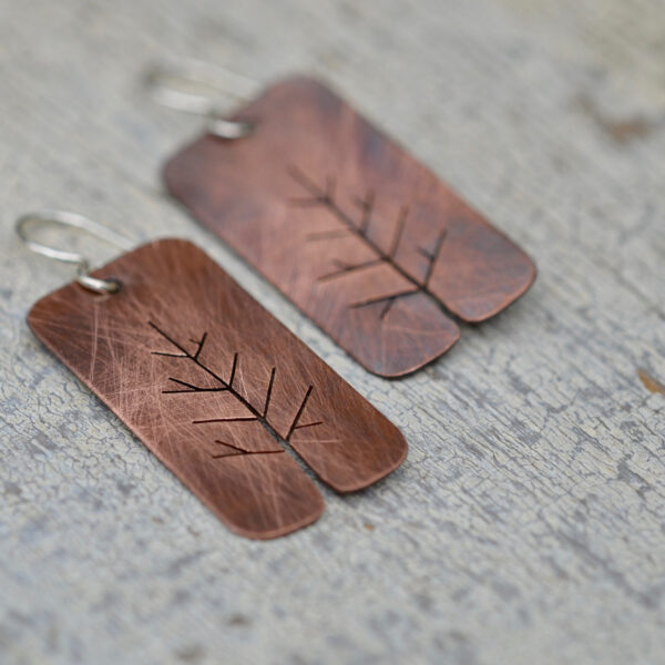 copper tree earrings
