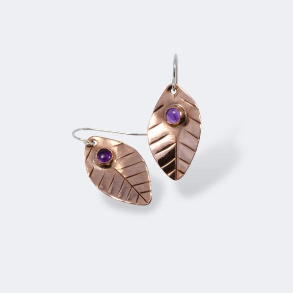 Contemporary Leaf Amethyst Gemstone Earrings