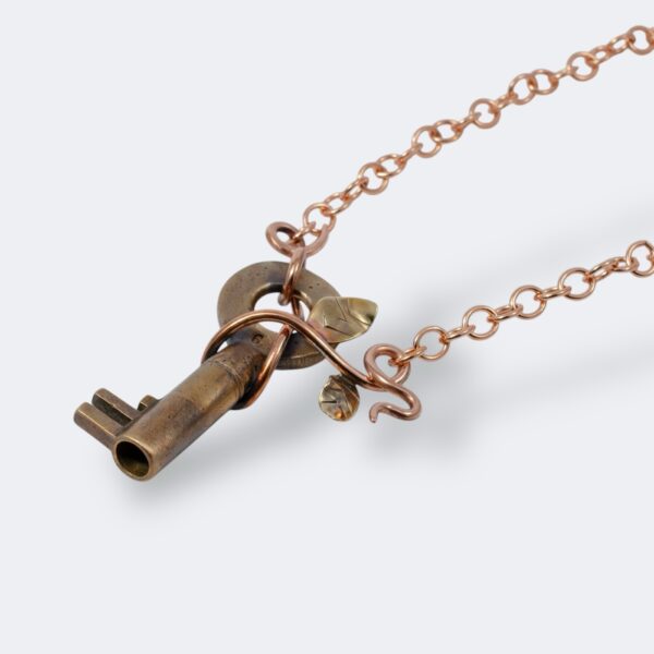 Antique Key with Vine Copper Chain Necklace - Image 2