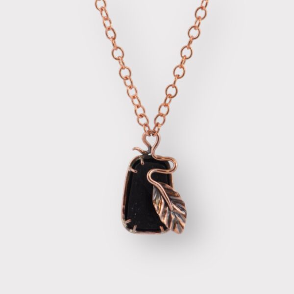 Natural Face Black Jade Copper Leaf Pendant