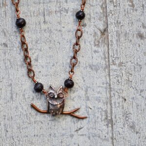 sterling silver owl on antiqued copper chain