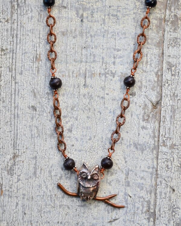 sterling silver owl on antiqued copper chain