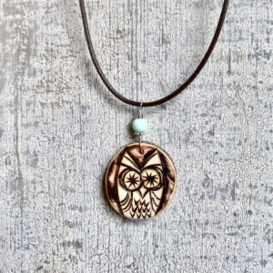 wood burned owl necklace